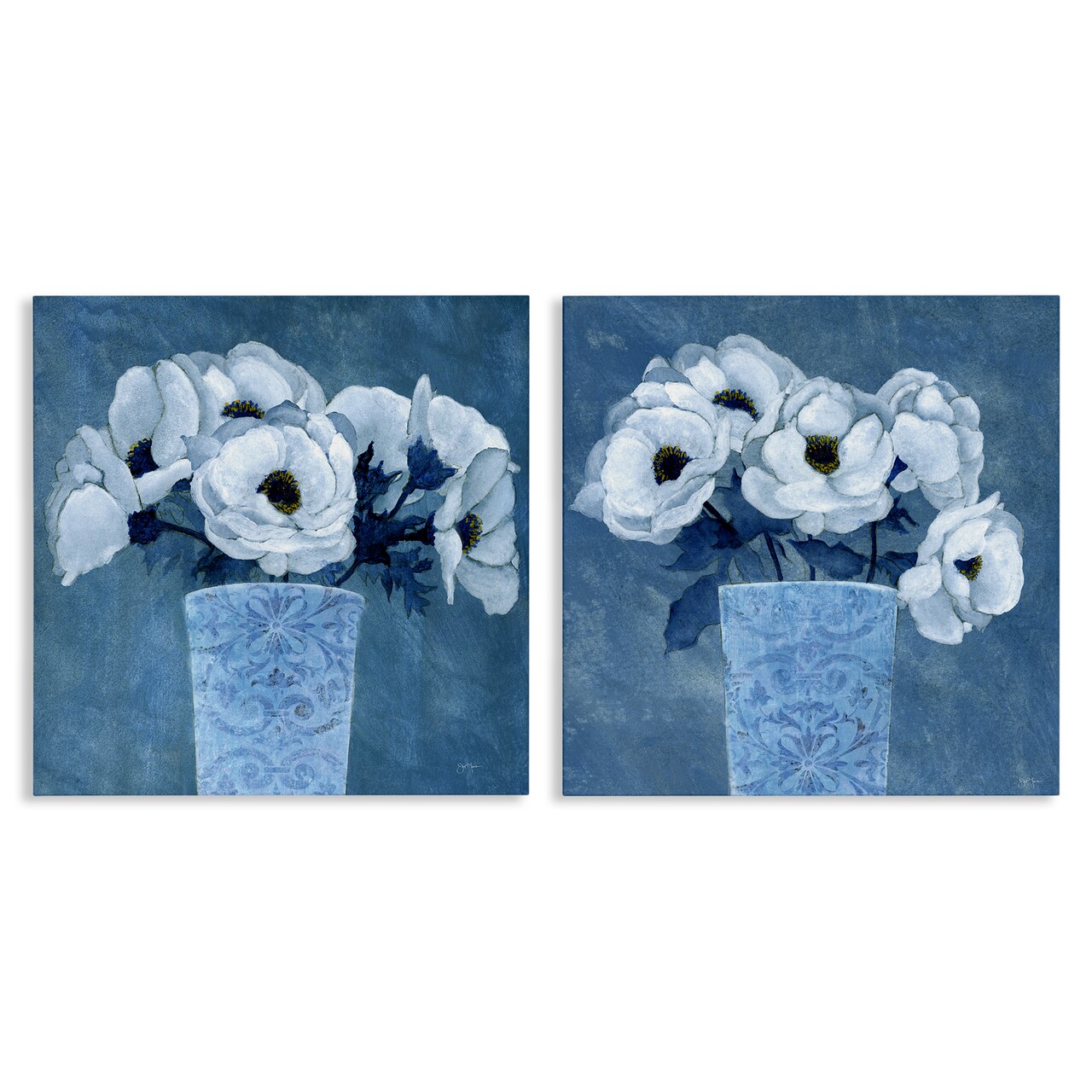 Stupell Industries Magnolia Bouquets on Blue 2pc Canvas Wall Art Set Design by Janet Tava